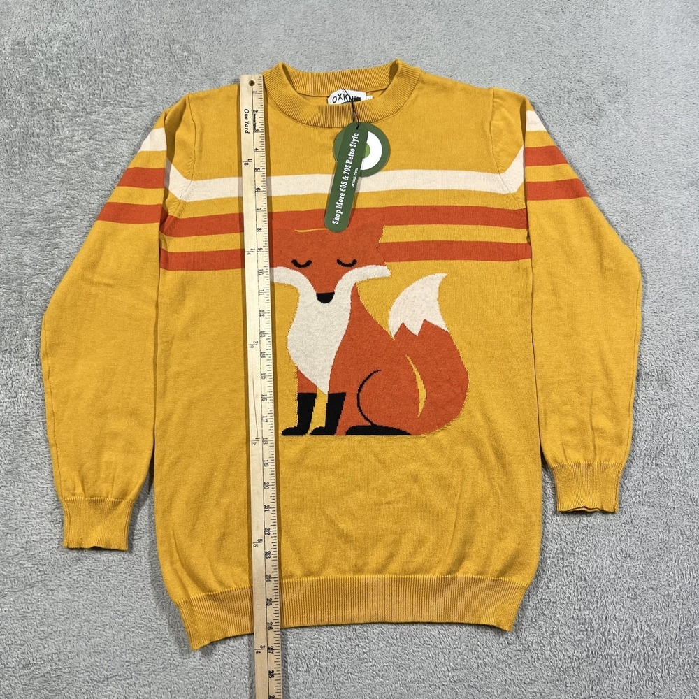 OXKNIT Sweater Womens Large Fox Graphic 60s 70s Retro Crewneck Knit New - Picture 4 of 11